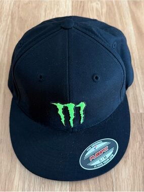 NEW Monster Energy Black Flexfit Snapback Hat with Green Logo - Size S/M